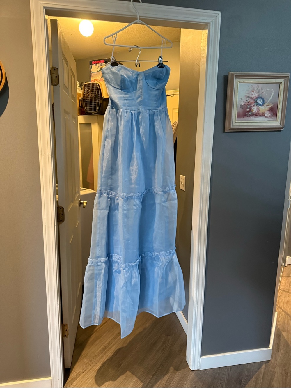 Lulu's Sky Blue Satin Strapless Dress